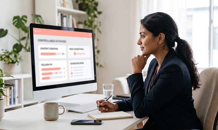 Business leader reviewing activities she can directly control